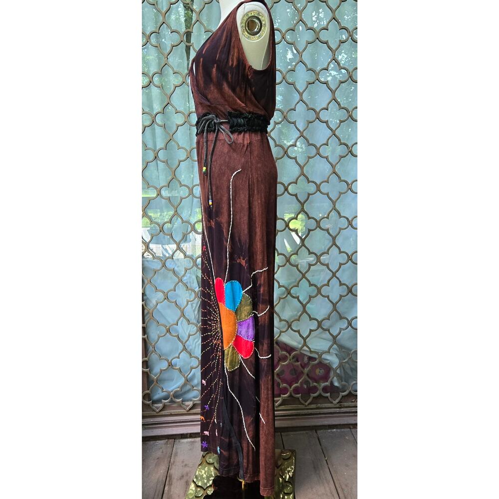 NEW Rising International Handmade Tie Dye Embroidered Maxi Dress L Boho Nepal - Picture 6 of 12